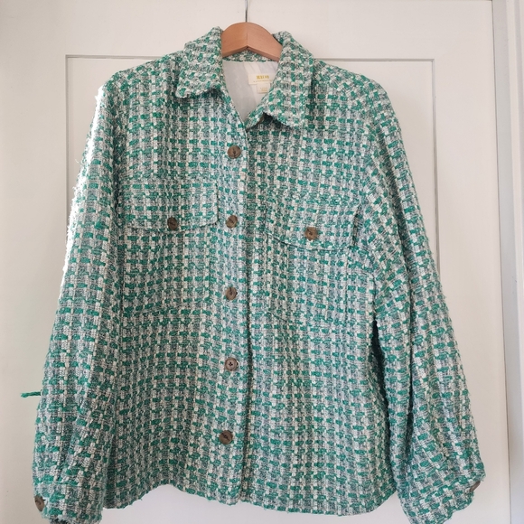 Anthropologue Maeve Tweed Shirt Jacket L - Picture 12 of 14